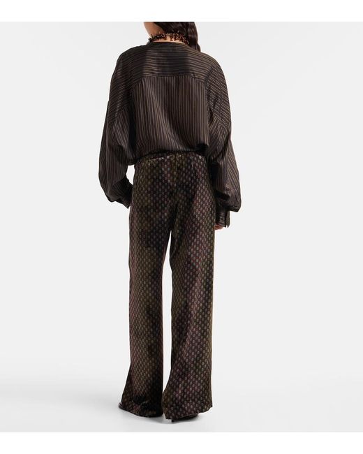 Dries Van Noten Black Printed Wide-Leg Satin Pants