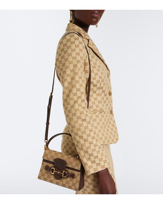Gucci Brown Horsebit Small Gg Canvas Top-Handle Bag