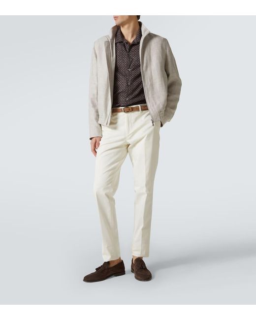 Camisa De Algodon Estampada Brunello Cucinelli de hombre de color Brown