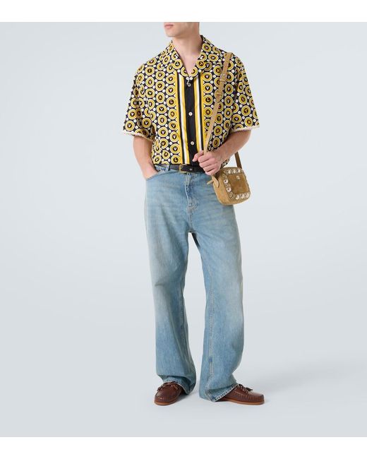 Valentino Yellow Bulles Royales Cotton Poplin Bowling Shirt for men