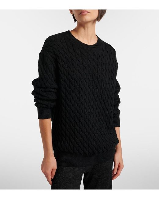 The Row Black Orus Cable-Knit Cotton And Linen Sweater