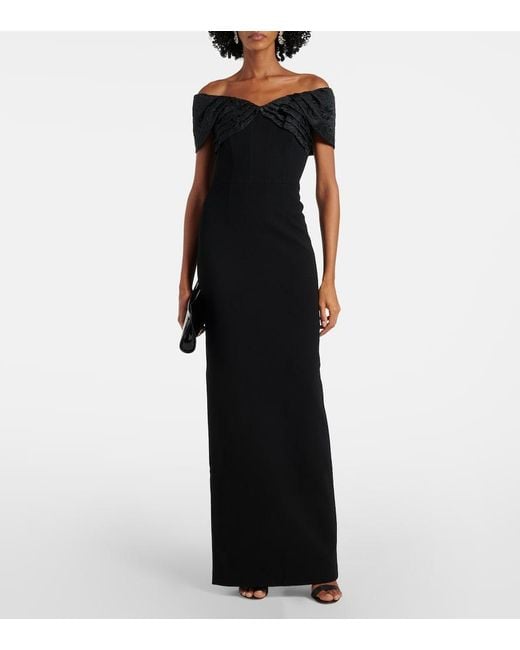 Rebecca Vallance Black Athena Caped Crepe Gown