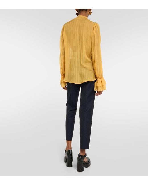 Etro Yellow Ruffled Silk Blouse
