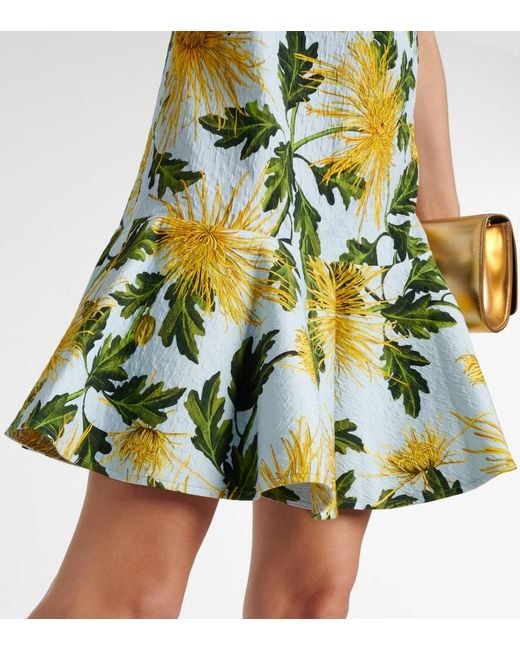 Oscar de la Renta Green Chrysanthemum Cotton-Blend Minidress