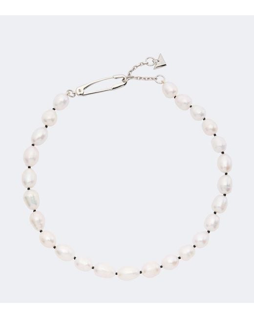 Prada White Halskette Mit Perlen