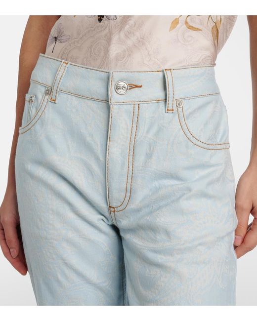 Etro Blue Pegaso Embroidered Flared Jeans