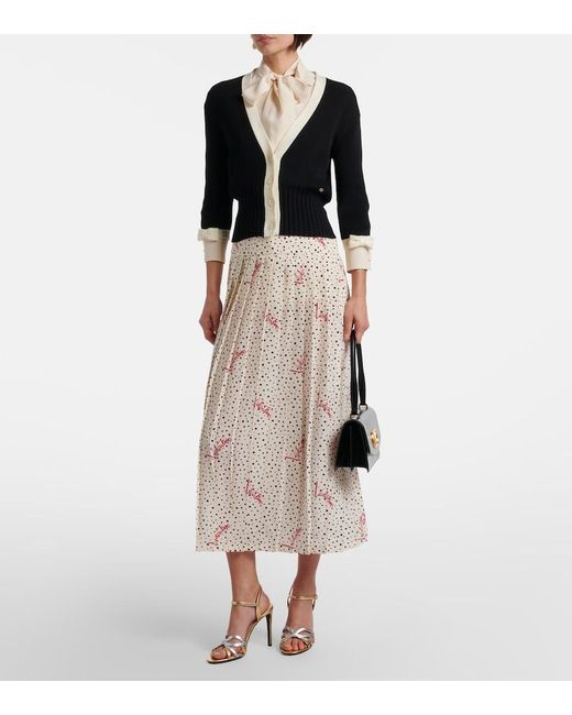 Valentino Natural Polka-Dot Silk Crepe De Chine Midi Skirt