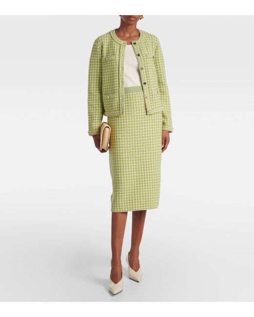 Tory Burch Green Knitted Checked Jacket