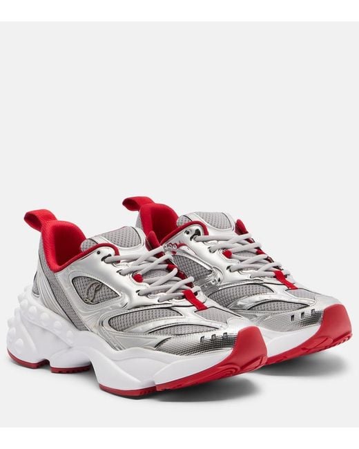 Christian Louboutin Red So Flo Leather-Trimmed Sneakers