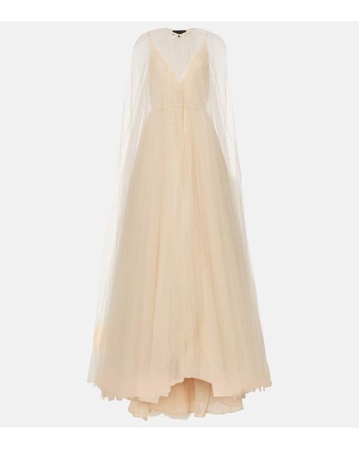 Costarellos Natural Cassandra Caped Gown