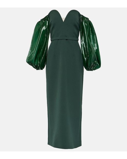 Safiyaa Green Aurelius Balloon-sleeve Midi Dress
