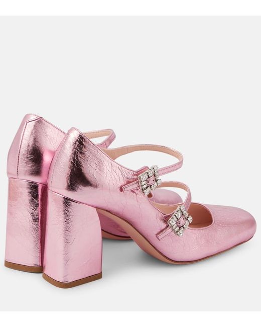 Roger Vivier Pink Tres Vivier Babies Mini Metallic Leather Pumps