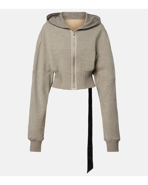 Rick Owens Natural Cropped Cotton-Blend Jersey Hoodie
