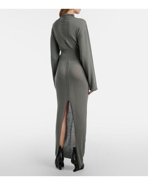 Rick Owens Gray Con Virgin Wool Maxi Dress