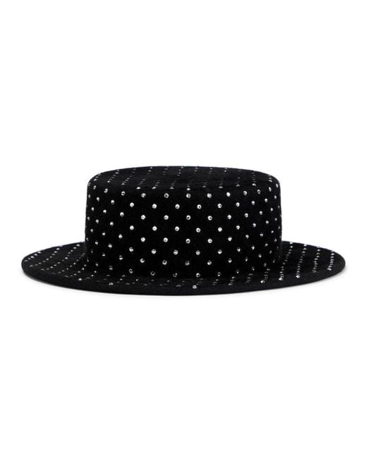 Ruslan Baginskiy Black Embellished Felt Canotier Hat