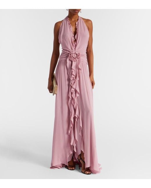 Blumarine Pink Ruffled Georgette Gown