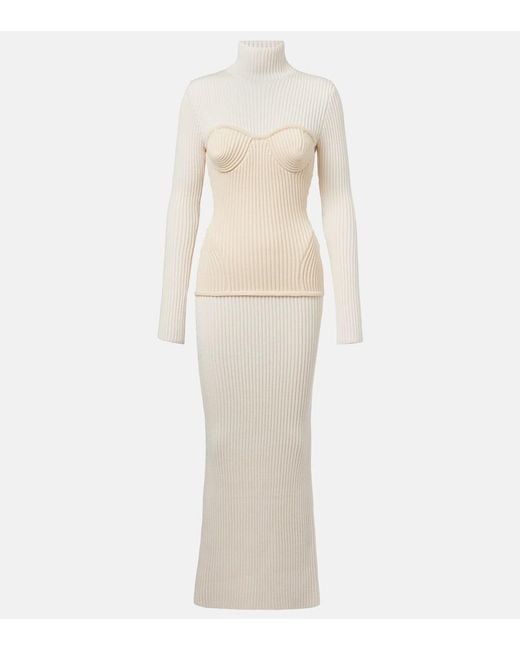 Jean Paul Gaultier Natural Ribbed-Knit Wool-Blend Maxi Dress