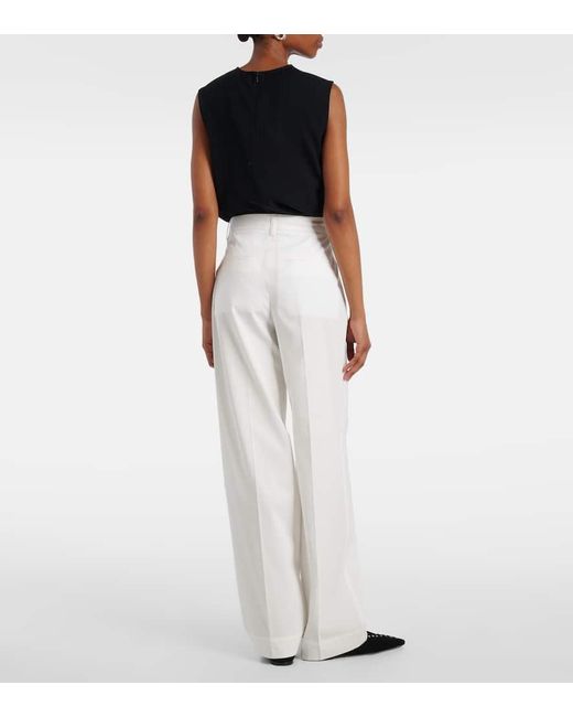 Pantalones Rectos De Algodon De Tiro Alto Totême  de color White
