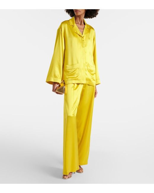 Max Mara Yellow Elegante Vasaio Silk Pajama Shirt