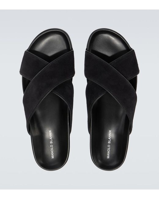 Manolo Blahnik Black Chiltern Suede Slides for men
