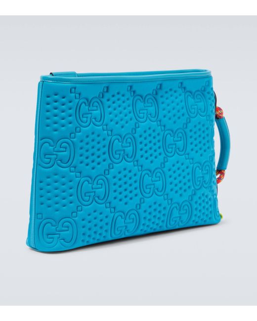 Gucci Blue Large GG Scuba Leather-trimmed Pouch for men