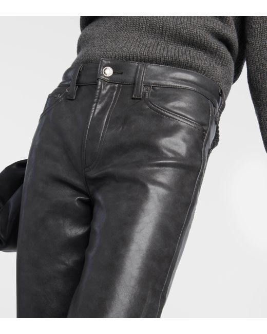 Agolde Gray Sloane Mid-rise Leather Straight Pants