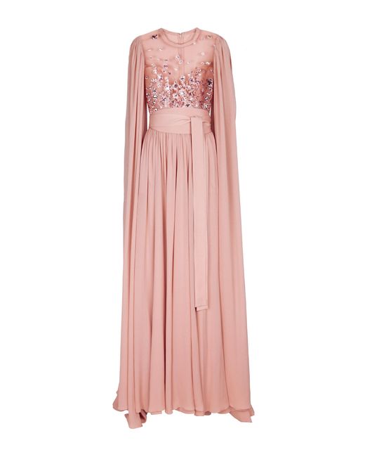 Elie Saab Pink Sequined Silk-blend Cape Gown