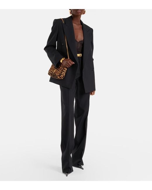 Saint Laurent Blue Mid-Rise Wool Straight Pants