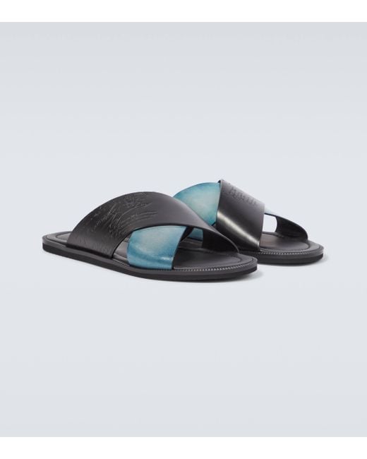 Berluti Blue Sifnos Scritto Leather Sandals for men