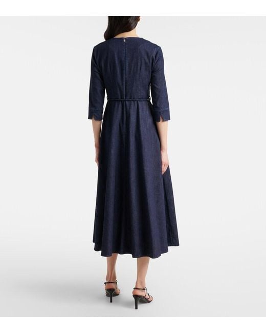 Max Mara Blue Vela Embellished Belted Denim Midi Dress