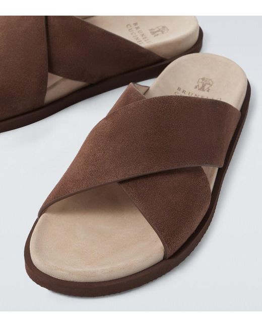 Brunello Cucinelli Brown Suede Slides for men