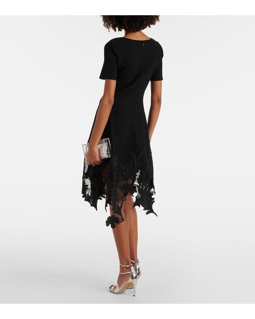 Oscar de la Renta Black Lace-Trimmed Knitted Minidress