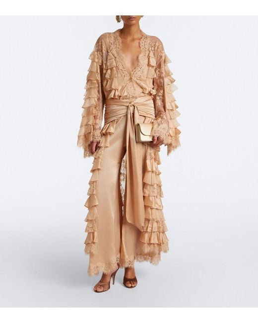 Zimmermann Natural Valiant Ruffled Silk Chiffon Wide-Leg Pants