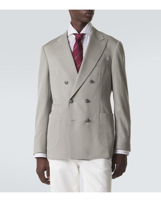 Brunello Cucinelli Gray Double-Breasted Silk Suit Jacket for men