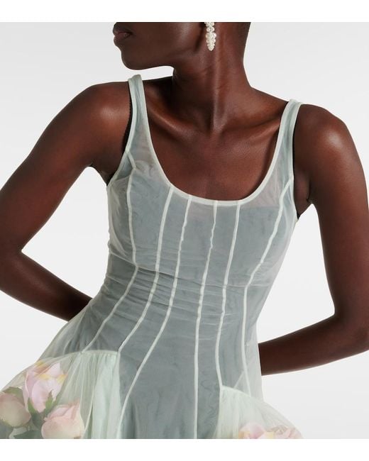 Simone Rocha Floral-Applique Tulle Midi Dress in Green | Lyst