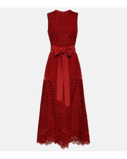 Elie Saab Red Lace Midi Dress