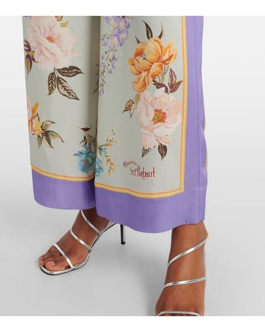 Self-Portrait Multicolor Floral Twill Palazzo Pants