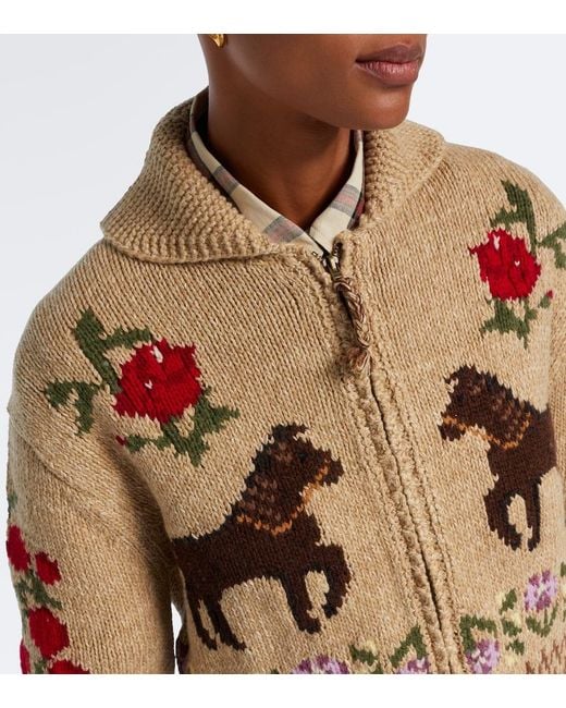 Polo Ralph Lauren Natural Intarsia Wool And Cotton Zip-Up Cardigan