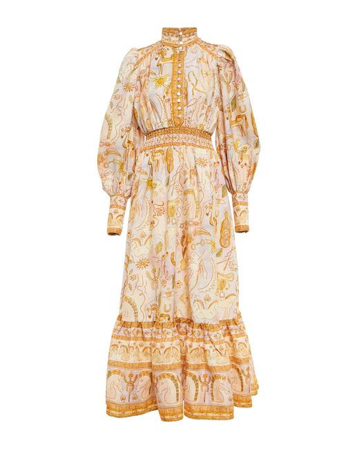 ALÉMAIS Solitaire Printed Linen Midi Dress in Metallic | Lyst