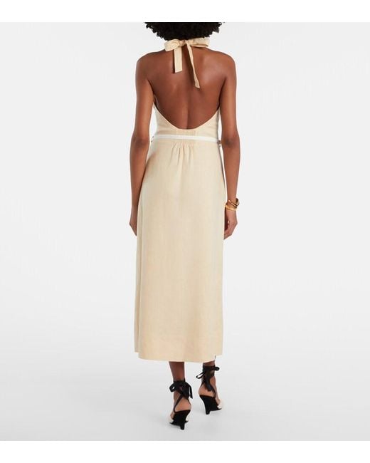 Posse Natural Pamela Halterneck Linen Midi Dress