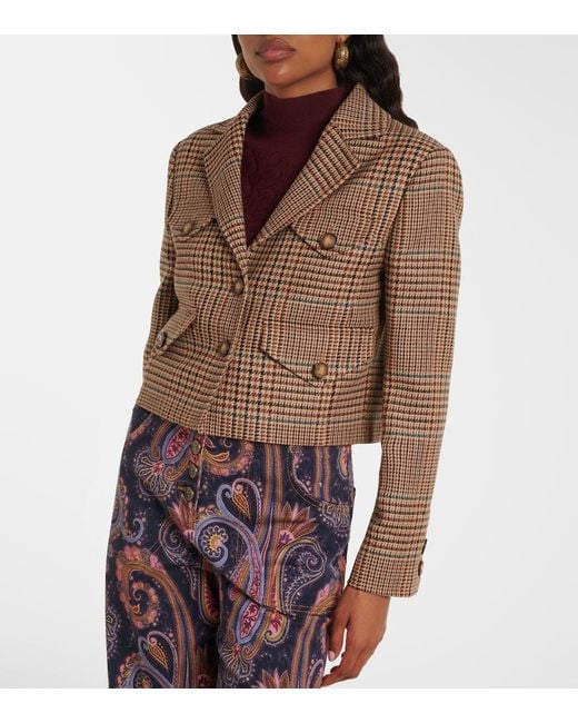 Etro Brown Houndstooth Cropped Wool Blazer