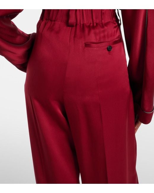 Givenchy Red Silk Satin Wide-Leg Pants