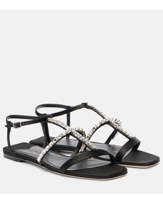 Jimmy Choo Black Gwyn Embellished Satin Sandals