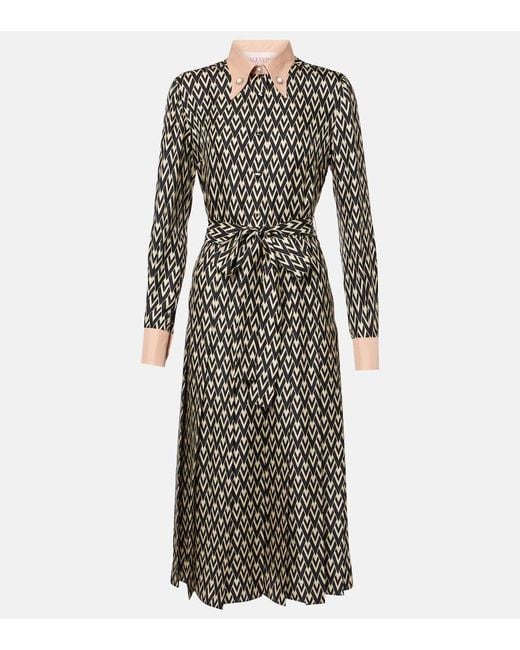 Valentino Gray Toute La V Silk Twill Shirt Dress