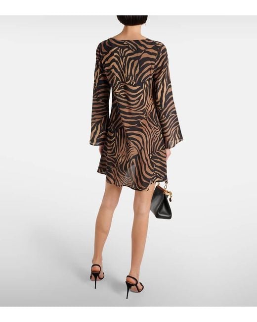 Rixo Brown Bedrucktes Minikleid Ridley Aus Seide