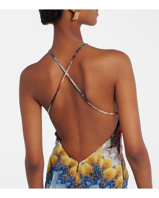 Missoni White Zigzag Open-Back Lame Gown