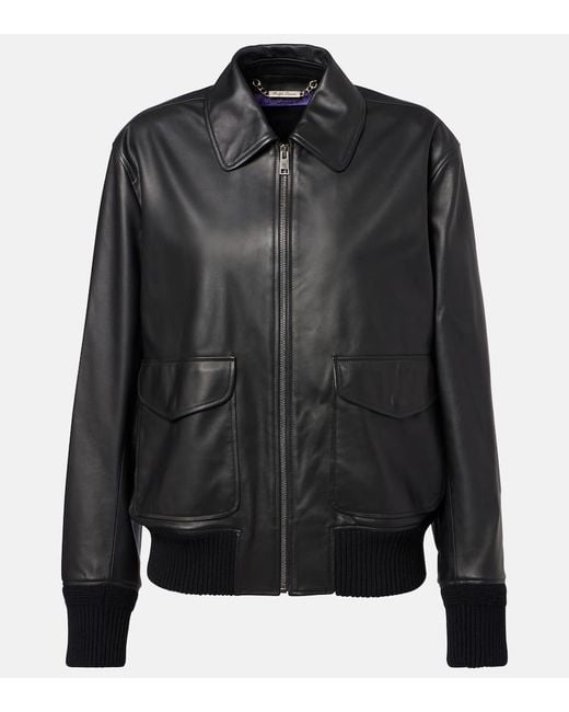 Ralph Lauren Black Coale Leather Bomber Jacket