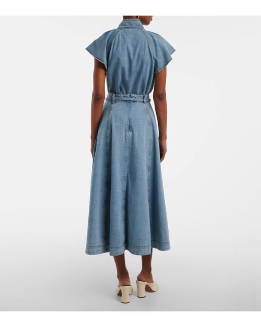 Gonna Midi Crush Denim Full di Zimmermann in Blue