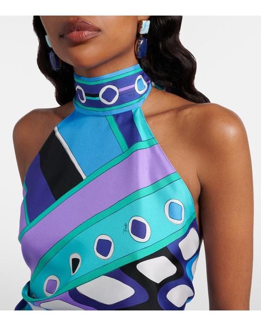 Emilio Pucci Blue Vivara Silk Twill Halterneck Top