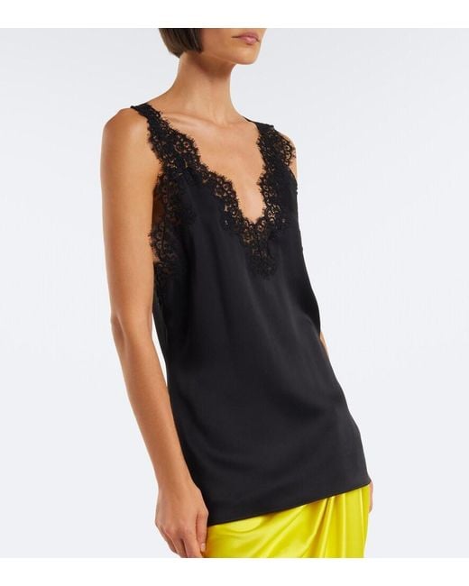 Stella McCartney Black Lace-Trimmed Satin Top
